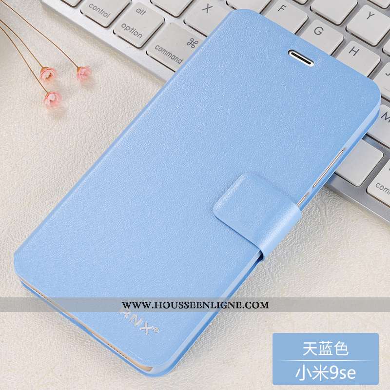 Étui Xiaomi Mi 9 Se Cuir Fluide Doux Tout Compris Téléphone Portable Modèle Coque Bleu