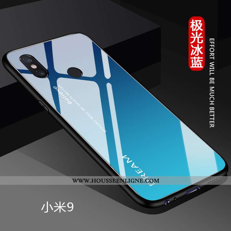 Étui Xiaomi Mi 9 Verre Personnalité Tout Compris Silicone Incassable Protection Bleu