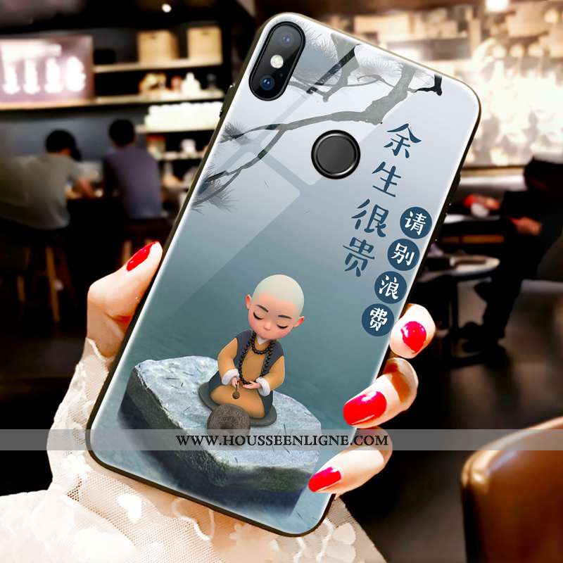 Étui Xiaomi Mi A2 Verre Dessin Animé Coque Charmant Jeunesse Téléphone Portable Tout Compris Bleu