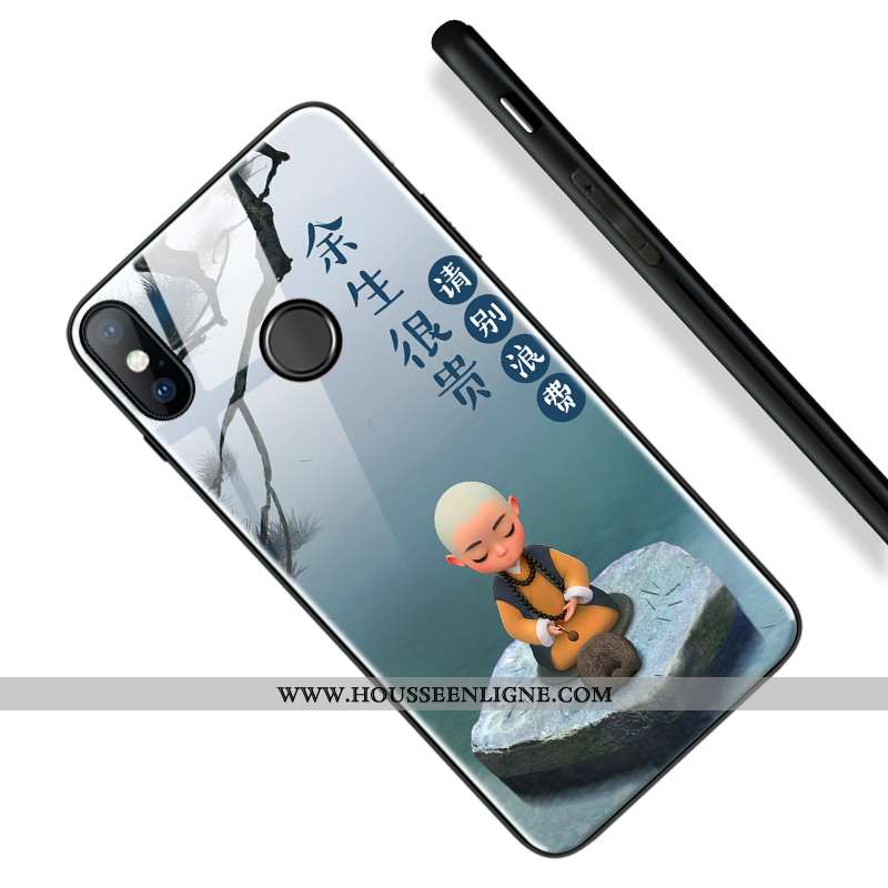 Étui Xiaomi Mi A2 Verre Dessin Animé Coque Charmant Jeunesse Téléphone Portable Tout Compris Bleu