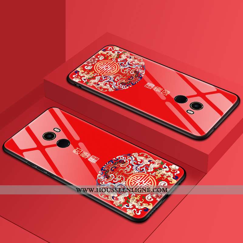 Étui Xiaomi Mi Mix 2 Verre Délavé En Daim Net Rouge Tout Compris Protection Tempérer