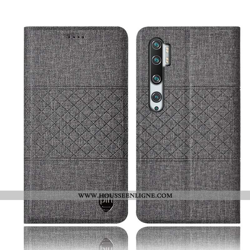 Étui Xiaomi Mi Note 10 Cuir Protection Incassable Gris Téléphone Portable Housse Lin
