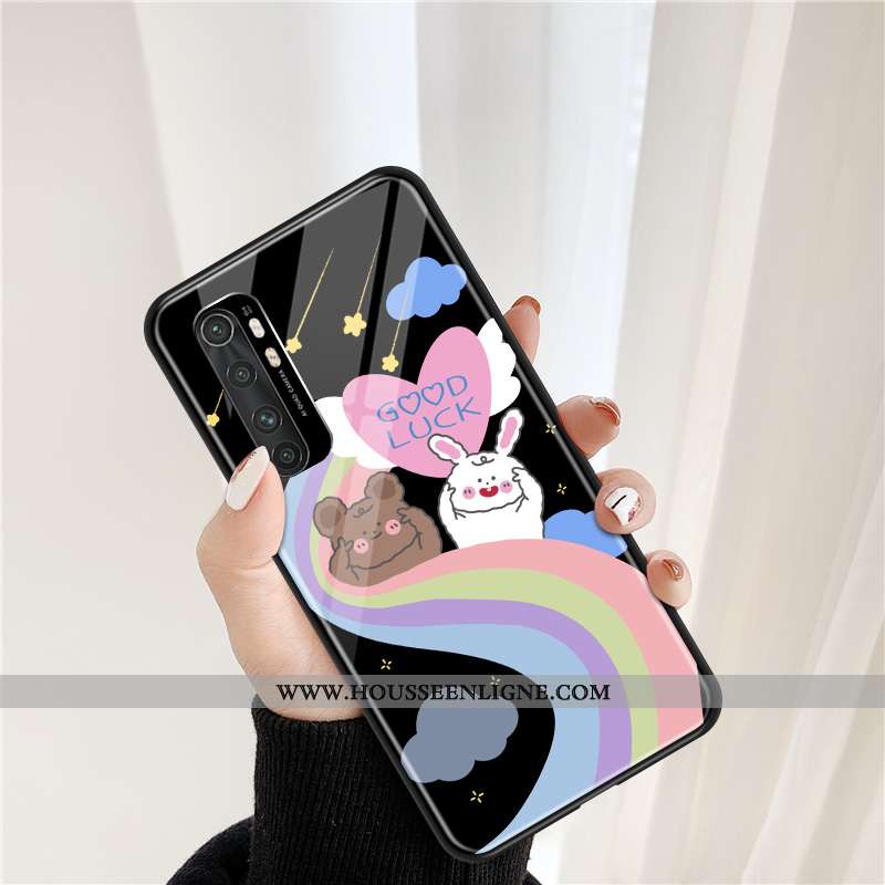 Étui Xiaomi Mi Note 10 Lite Verre Dessin Animé Coque Incassable Amoureux Petit Jeunesse Violet