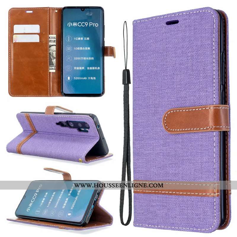 Étui Xiaomi Mi Note 10 Protection Cuir Téléphone Portable En Denim Coque Petit Violet
