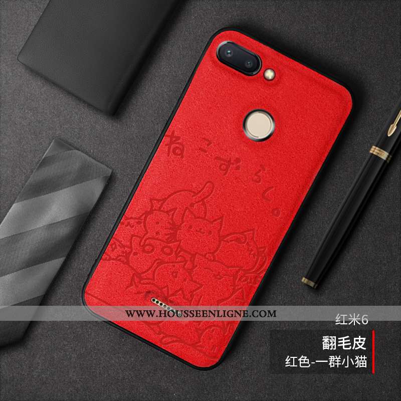 Étui Xiaomi Redmi 6 Dessin Animé Charmant Tout Compris Daim Fourrure Téléphone Portable Rouge Peluch