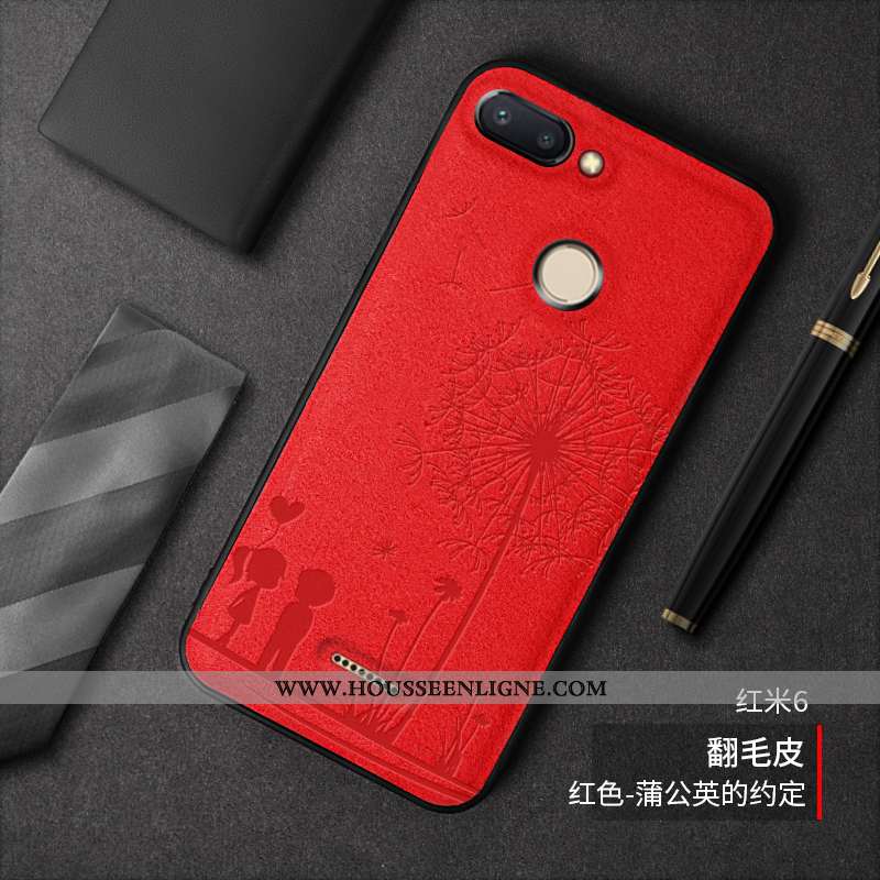Étui Xiaomi Redmi 6 Dessin Animé Charmant Tout Compris Daim Fourrure Téléphone Portable Rouge Peluch