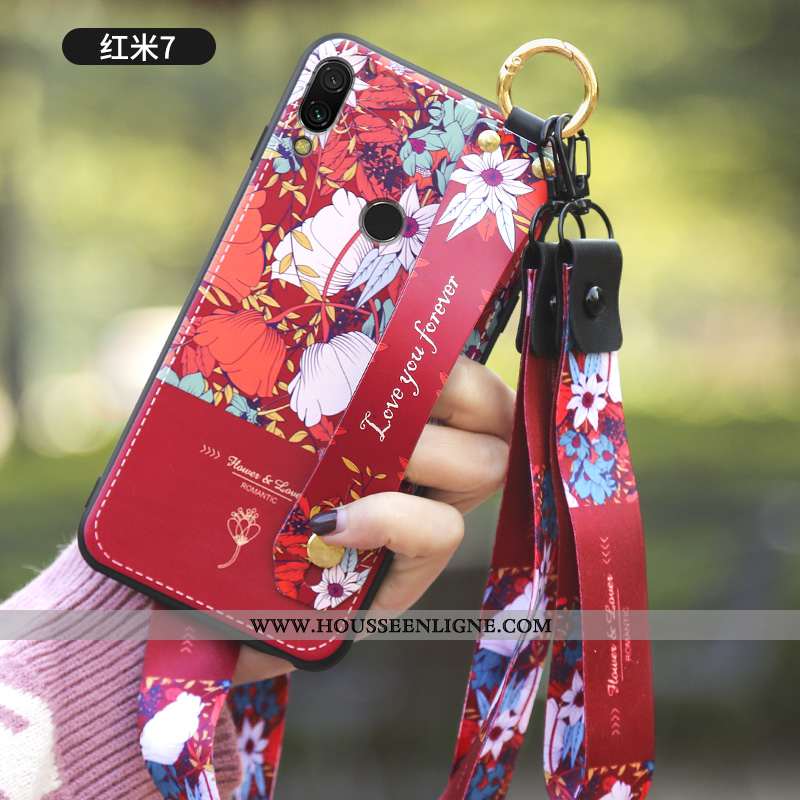 Étui Xiaomi Redmi 7 Silicone Protection Vent Délavé En Daim Téléphone Portable Rouge Blanche