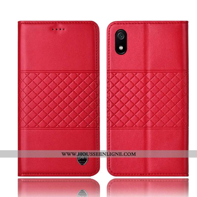 Étui Xiaomi Redmi 7a Protection Cuir Véritable Téléphone Portable Petit Rouge Coque Jaune