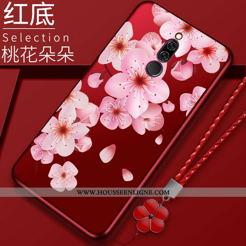 Étui Xiaomi Redmi 8 Légère Fluide Doux Tout Compris Délavé En Daim Amoureux Rouge Original Noir