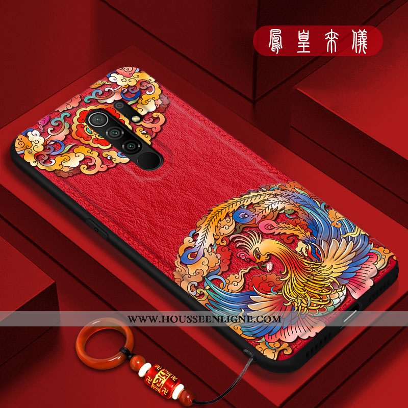 Étui Xiaomi Redmi 9 Original Tendance Petit Tout Compris Cuir Style Chinois Créatif Rouge