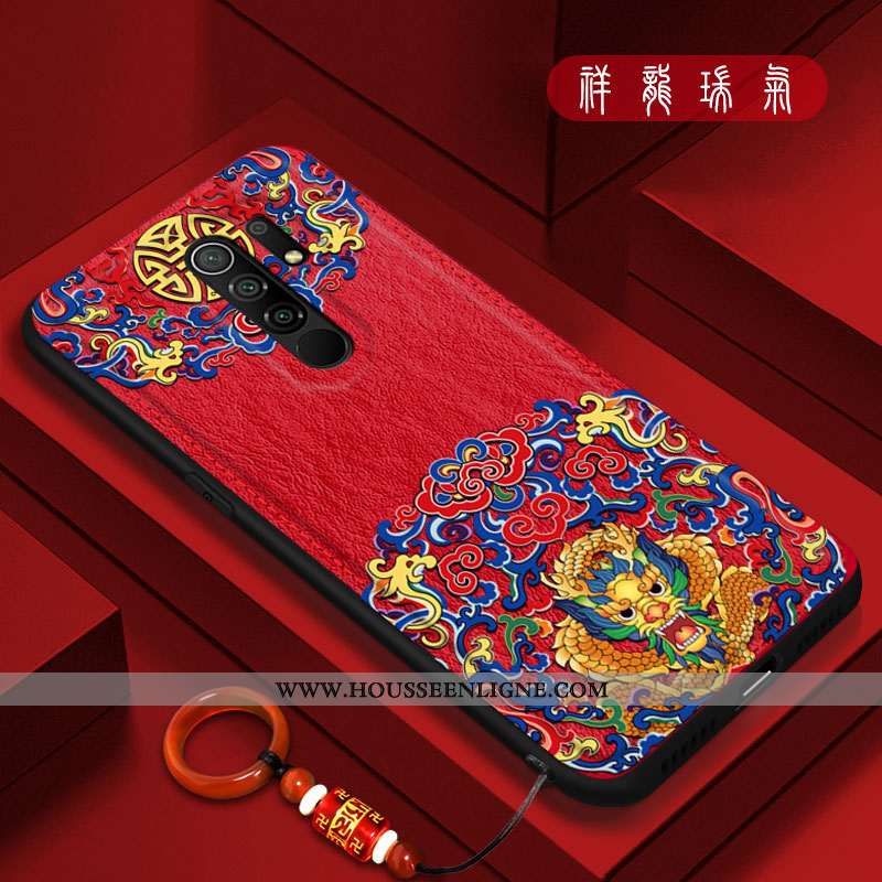Étui Xiaomi Redmi 9 Original Tendance Petit Tout Compris Cuir Style Chinois Créatif Rouge