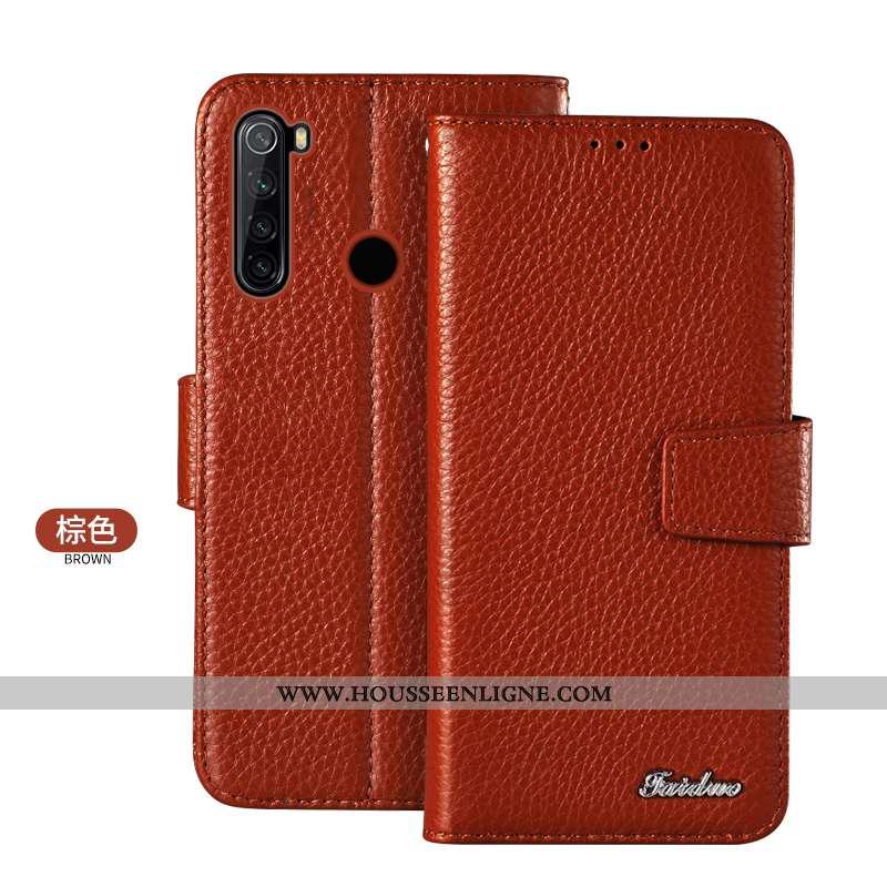 Étui Xiaomi Redmi Note 8t Protection Cuir Véritable Téléphone Portable Petit Housse Carte Marron