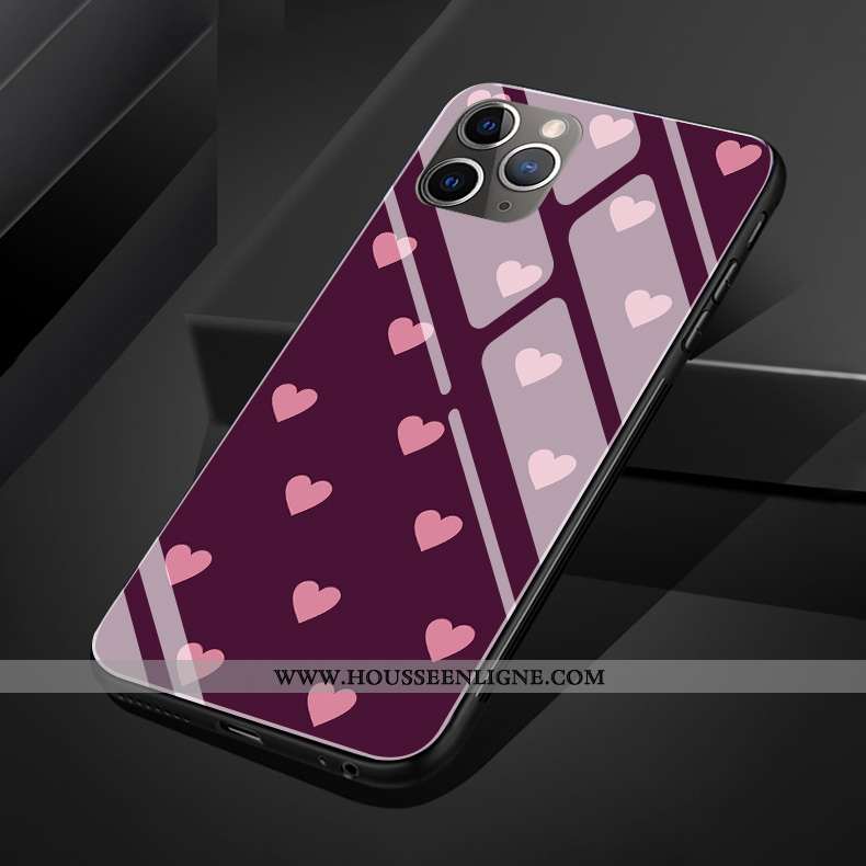 Étui iPhone 11 Pro Max Charmant Silicone Amoureux Verre Coque Téléphone Portable Simple Violet