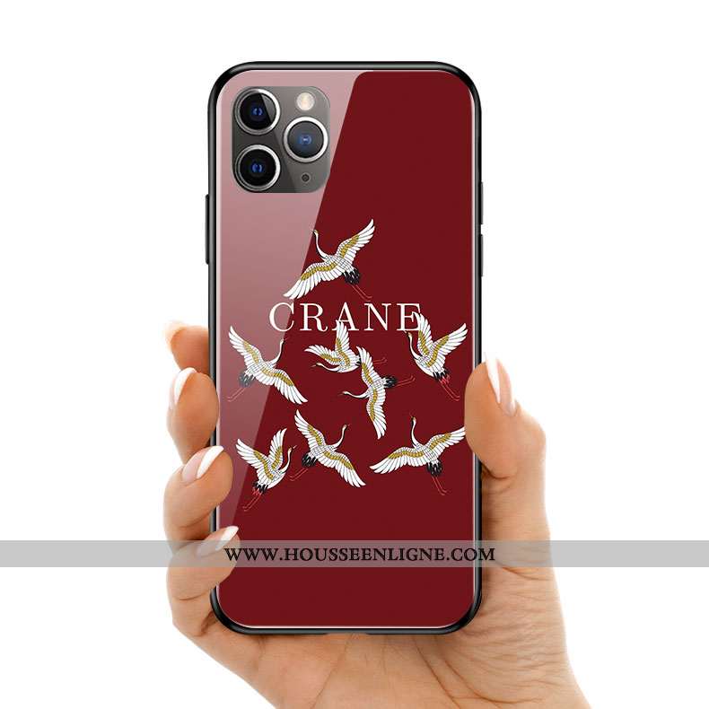 Étui iPhone 11 Pro Max Protection Verre Art Grue Coque Personnalité Frais Rouge