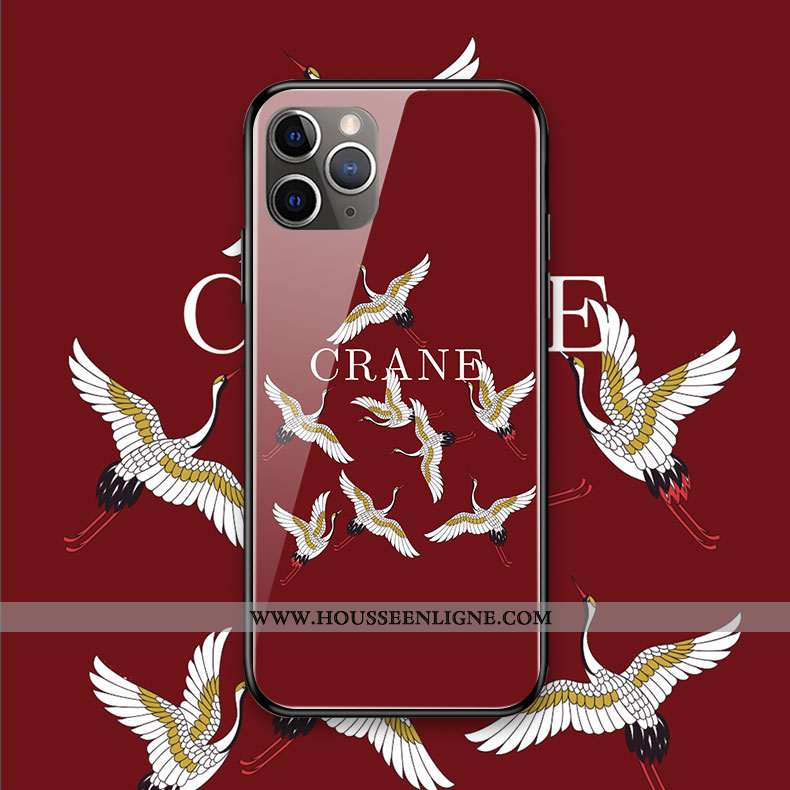 Étui iPhone 11 Pro Max Protection Verre Art Grue Coque Personnalité Frais Rouge
