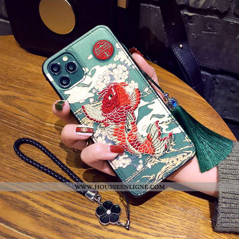 Étui iPhone 11 Pro Ornements Suspendus Protection Style Chinois Téléphone Portable Vert Coque Verte