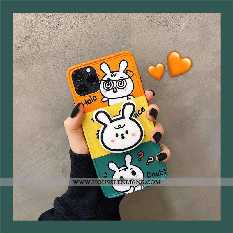 Étui iPhone 11 Pro Silicone Dessin Animé Orange Coque Amoureux Téléphone Portable Support