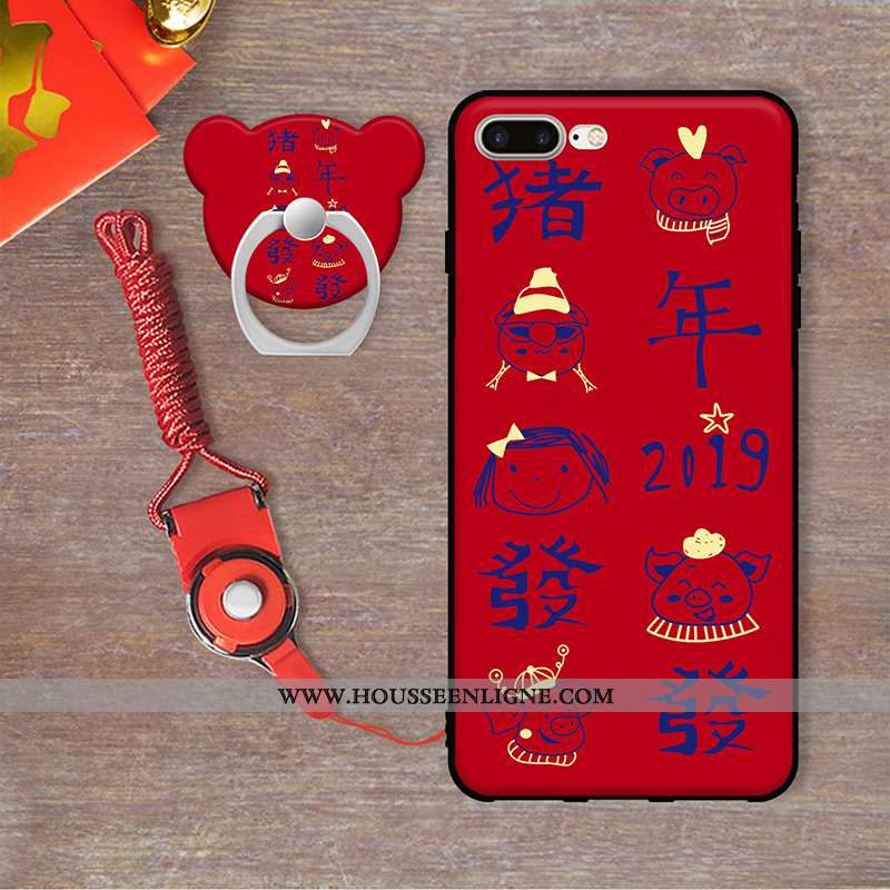 Étui iPhone 7 Plus Dessin Animé Protection Pu Coque Rouge Téléphone Portable