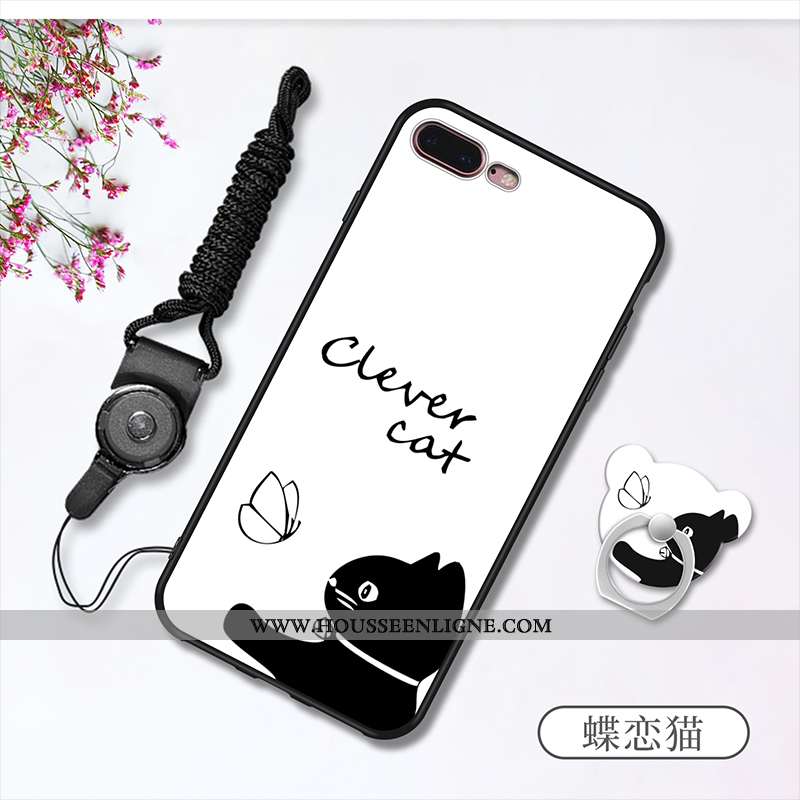 Étui iPhone 7 Plus Fluide Doux Silicone Blanc Ornements Suspendus Anneau Coque Téléphone Portable Bl