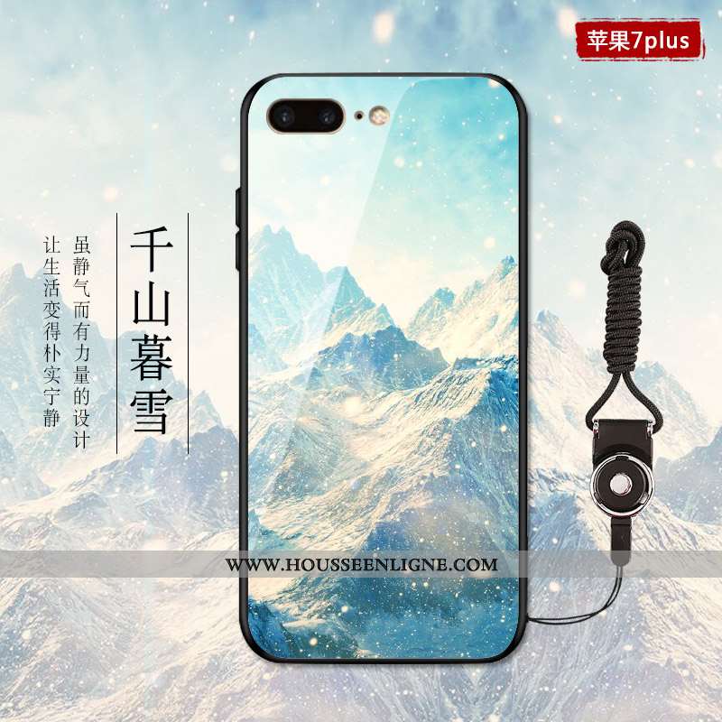 Étui iPhone 7 Plus Verre Personnalité Nouveau Style Chinois Tendance Téléphone Portable Bleu