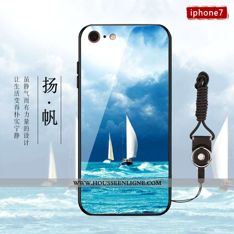 Étui iPhone 7 Plus Verre Personnalité Nouveau Style Chinois Tendance Téléphone Portable Bleu