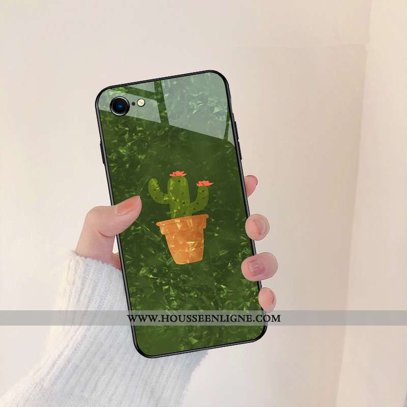 Étui iPhone 8 Créatif Dessin Animé Vert Silicone Miroir Verre Personnalité Verte