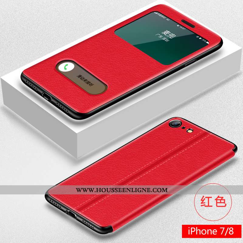 Étui iPhone 8 Cuir Fluide Doux Téléphone Portable Tout Compris Business Incassable Rouge