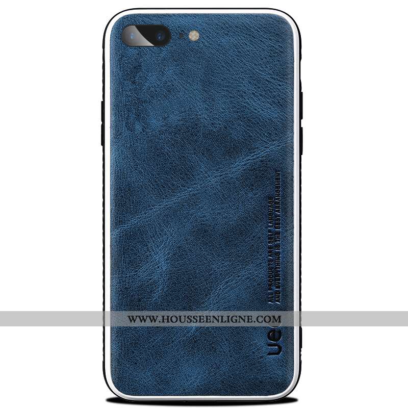 Étui iPhone 8 Plus Cuir Véritable Ultra Protection Coque Téléphone Portable Ornements Suspendus Bleu
