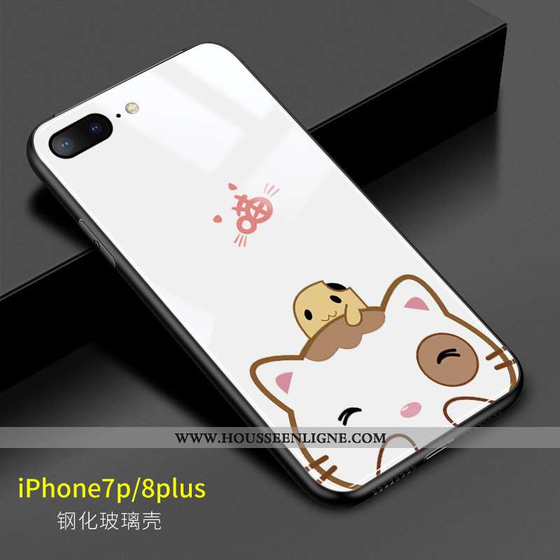 Étui iPhone 8 Plus Dessin Animé Charmant Téléphone Portable Lapin Chat Rose Cœur Blanche