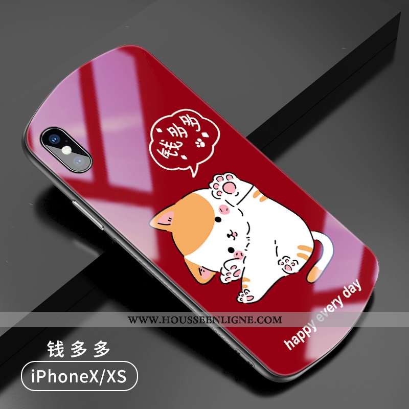 Étui iPhone X Créatif Dessin Animé Incassable Verre Téléphone Portable Charmant Rouge