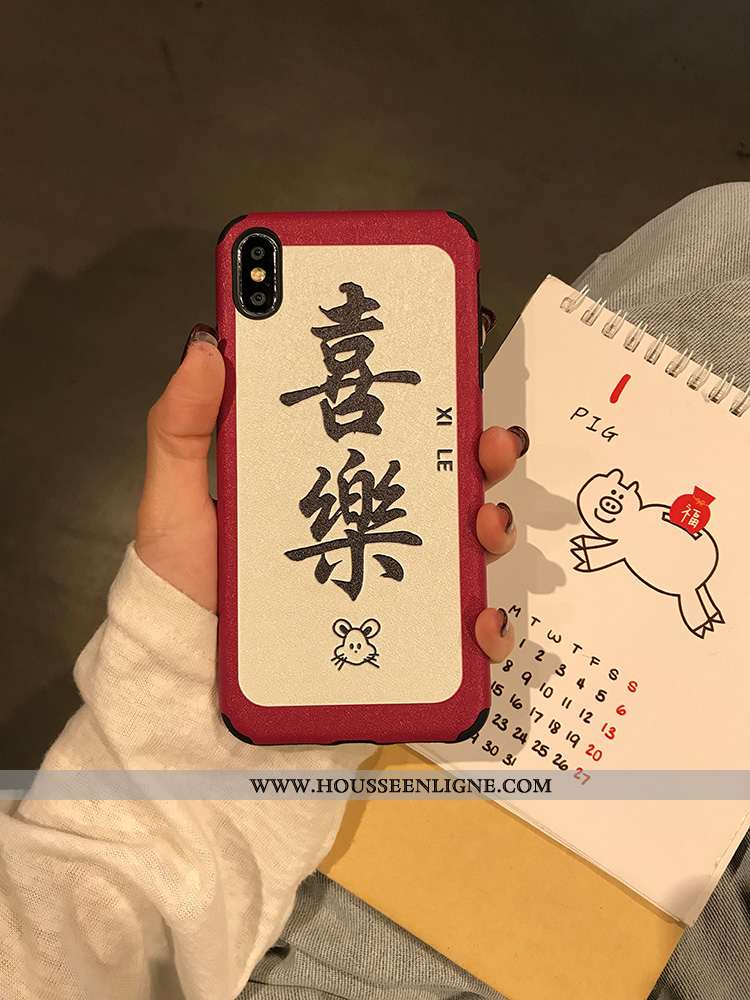 Étui iPhone X Fluide Doux Silicone Téléphone Portable Amoureux Coque Nouveau Style Chinois Rouge