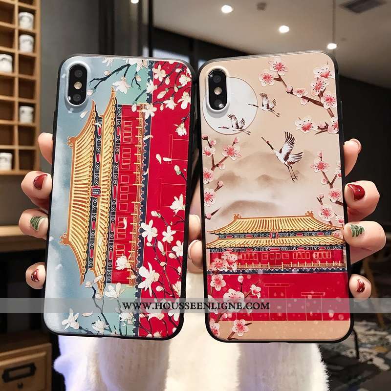 Étui iPhone X Ornements Suspendus Gaufrage Grue Silicone Style Chinois Rouge