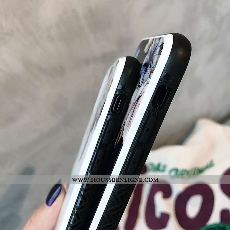 Étui iPhone X Élégant Silicone Téléphone Portable Miroir Style Chinois Fleurs Noir