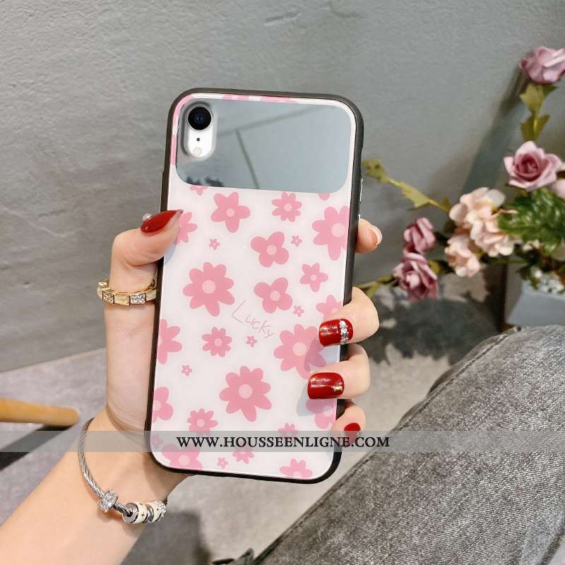 Étui iPhone Xr Créatif Silicone Net Rouge Téléphone Portable Fleurs Petit Tout Compris Rose