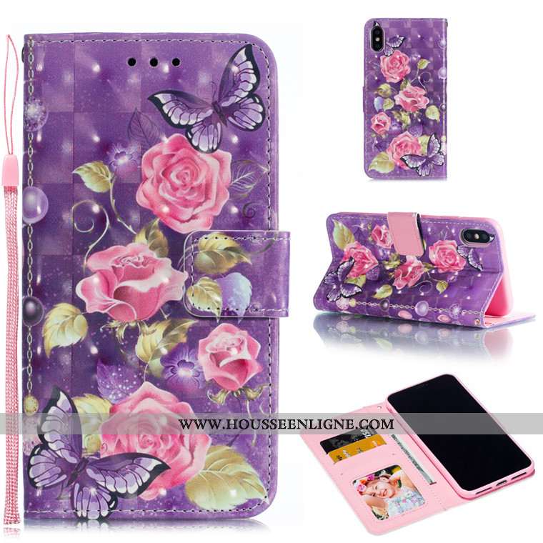 Étui iPhone Xs Max Cuir Protection Incassable Téléphone Portable Violet Charmant Tout Compris
