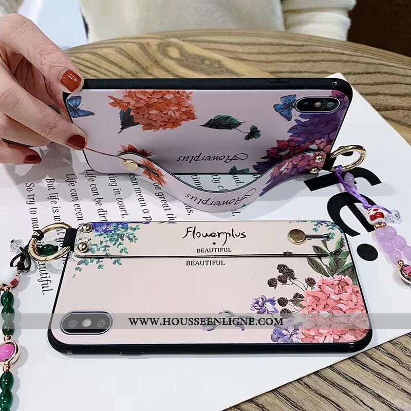 Étui iPhone Xs Protection Vintage Art Style Chinois Téléphone Portable Palais Fleurs Violet