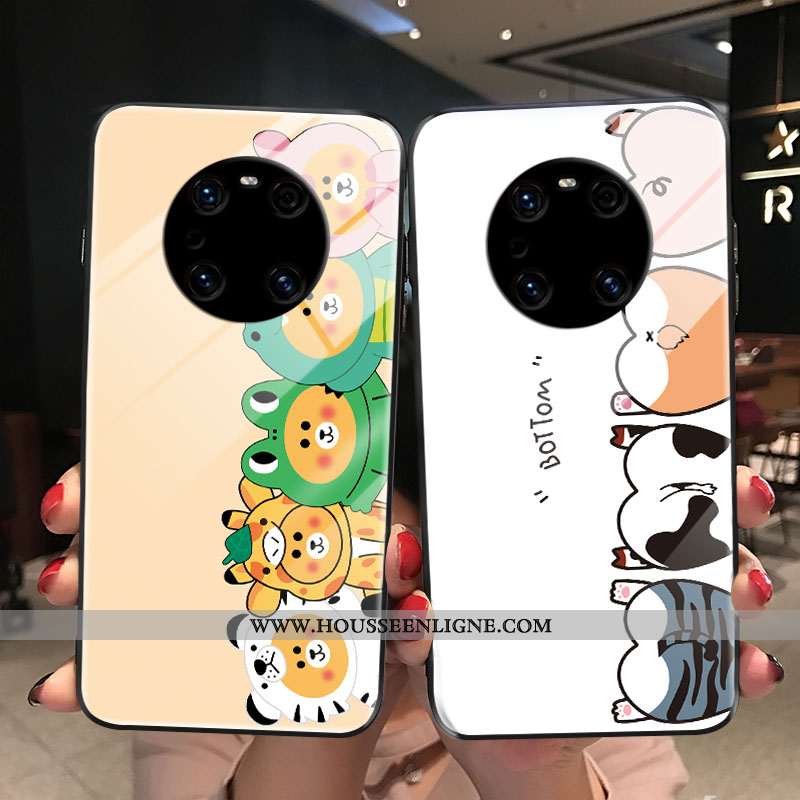 Coque Huawei Mate 40 Rs Protection Verre Miroir Jaune Tendance Dessin Animé Téléphone Portable