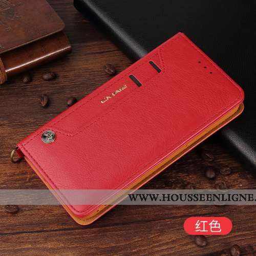 Coque iPhone 12 Pro Cuir Véritable Cuir Business Téléphone Portable Incassable Housse Carte Rouge