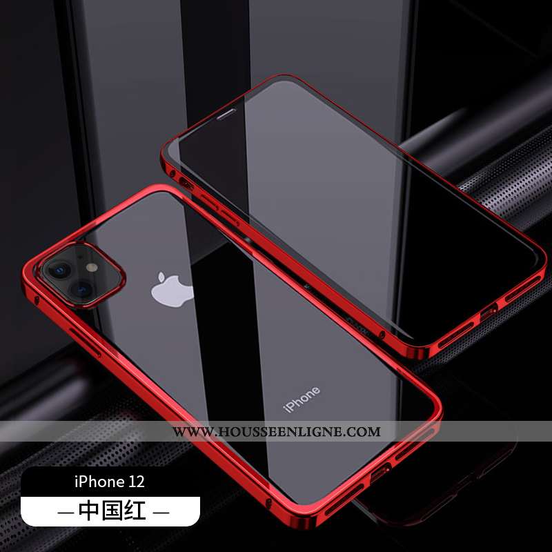 Coque iPhone 12 Verre Transparent Nouveau Rouge Luxe Téléphone Portable Luxe