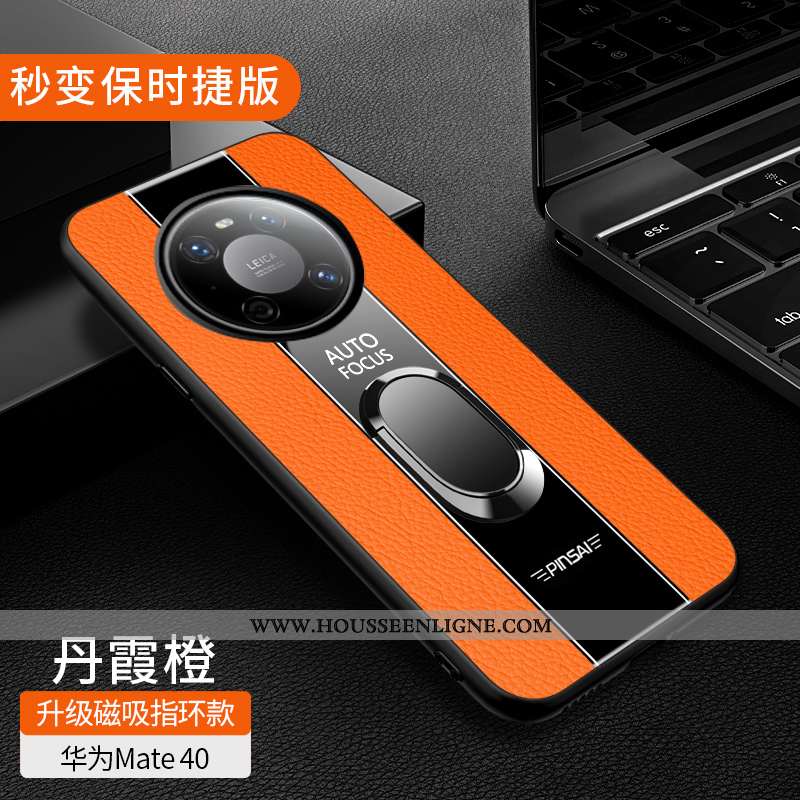 Housse Huawei Mate 40 Cuir Véritable Coque Orange Magnétisme Tout Compris Net Rouge Incassable