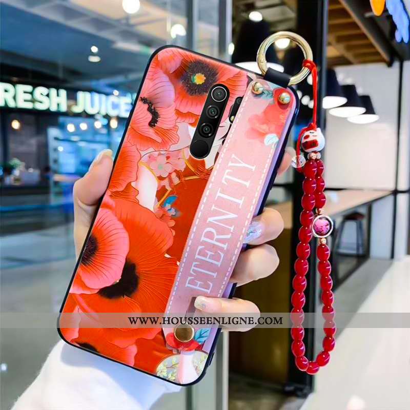 Housse Xiaomi Redmi 9 Gaufrage Dessin Animé Téléphone Portable Tendance Rouge Style Chinois Vent