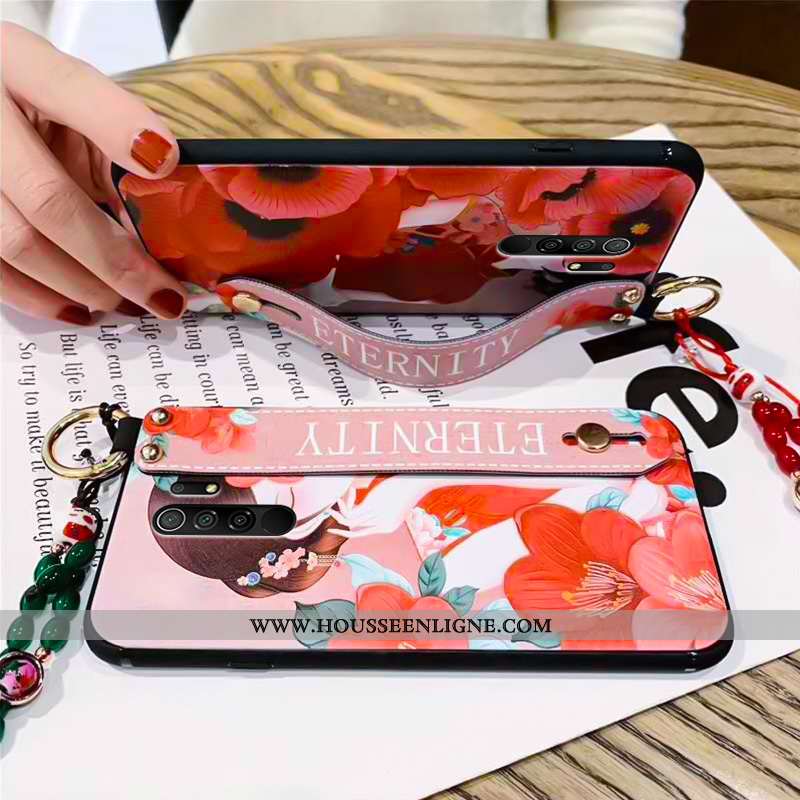 Housse Xiaomi Redmi 9 Gaufrage Dessin Animé Téléphone Portable Tendance Rouge Style Chinois Vent