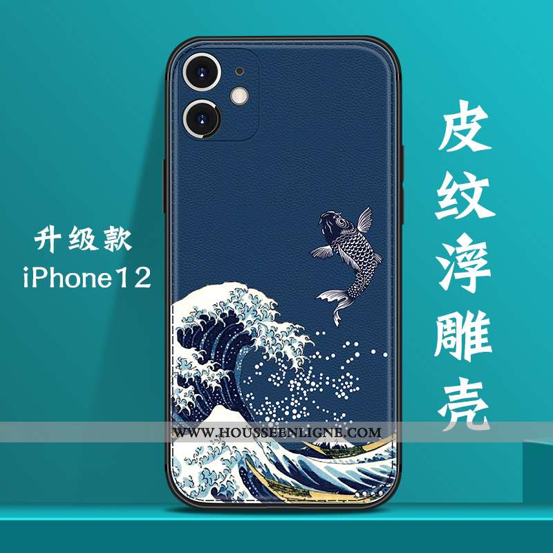 Housse iPhone 12 Créatif Tendance Style Chinois Nouveau Bleu Marin Personnalité Tout Compris Bleu Fo