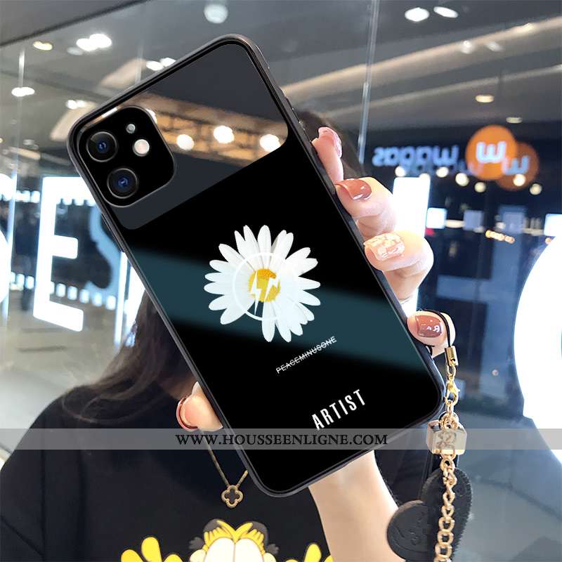 Housse iPhone 12 Mode Verre Étui Créatif Coque Fleur Noir