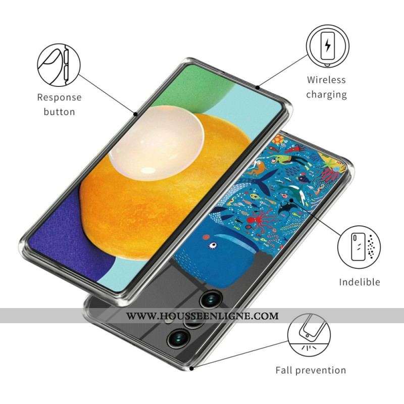 Coque Samsung Galaxy A14 5G / A14 Transparente Baleine Colorée