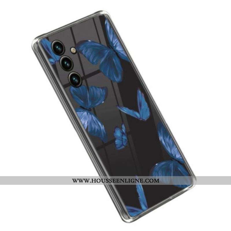 Coque Samsung Galaxy A14 5G / A14 Transparente Papillons Bleus