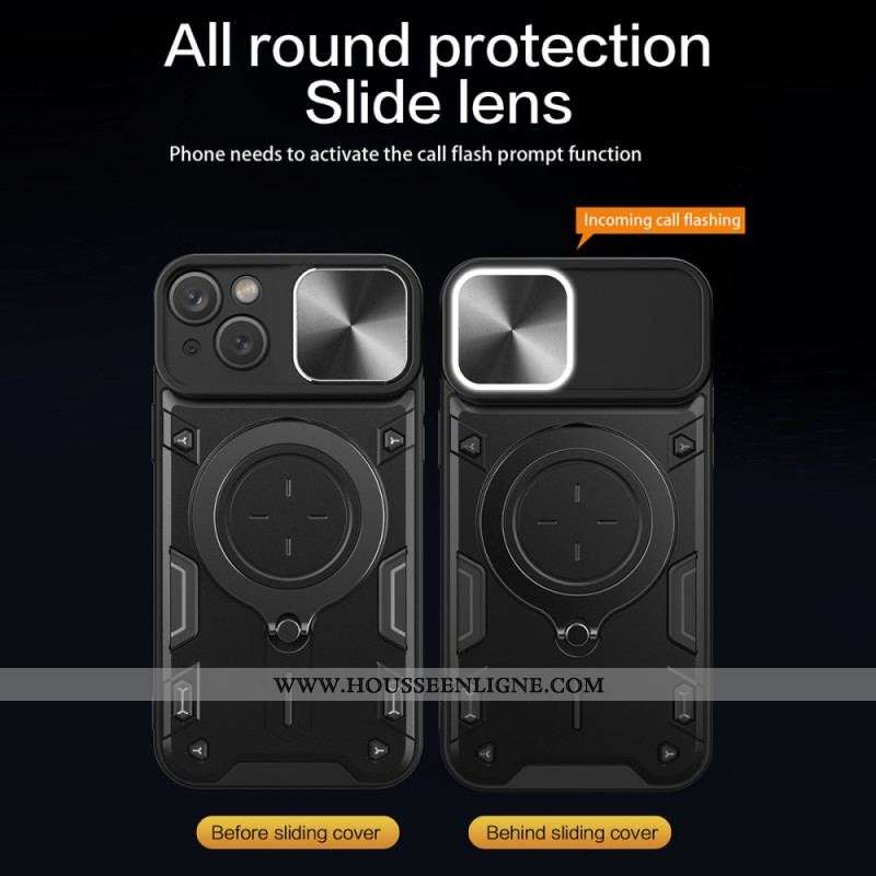 Coque iPhone 15 Plus Anneau-Support et Volet pour Appareil Photos