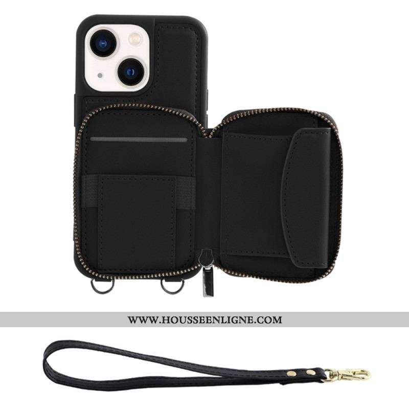 Coque iPhone 15 Porte-Cartes RFID avec Lanière et Bandoulière