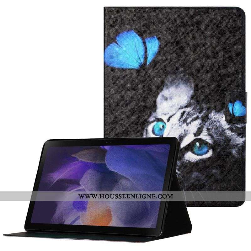 Housse Samsung Galaxy Tab A8 (2021) Chat et Papillon Bleu