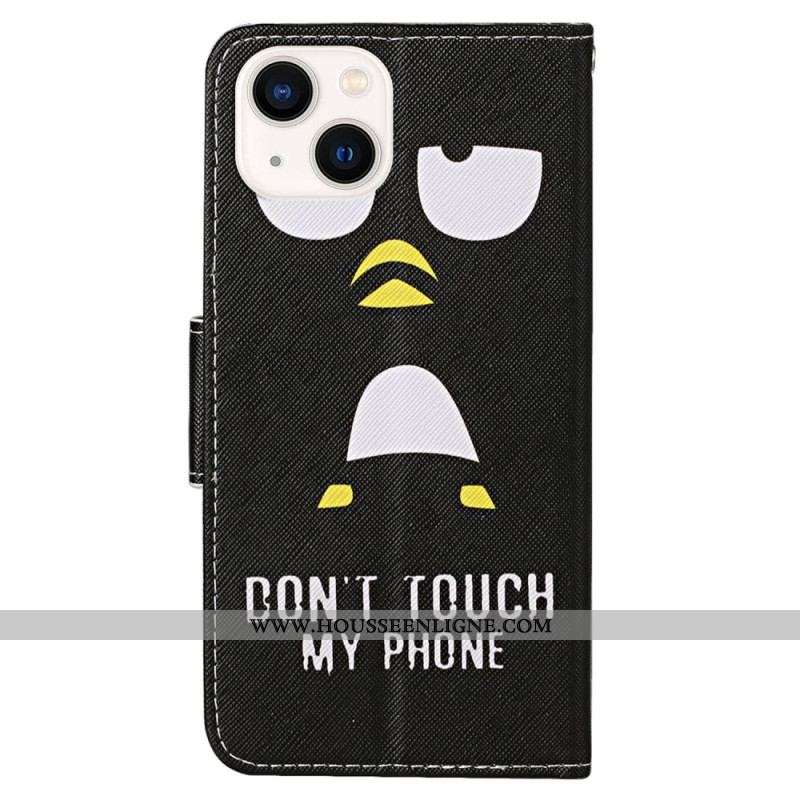 Housse iPhone 15 Pingouin Don't Touch my Phone à Lanière